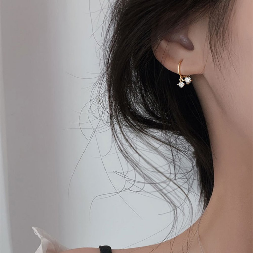 #NEW 925 Sterling Silver Diamond Drop Round Hoop Earrings - Picture 7 of 11